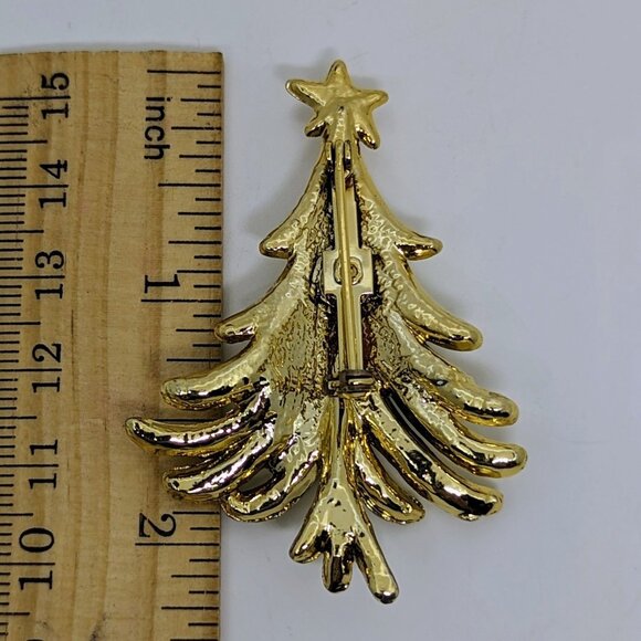 Vintage Gold-Tone Christmas Tree Brooch Pin With Star Topper - Picture 2 of 2